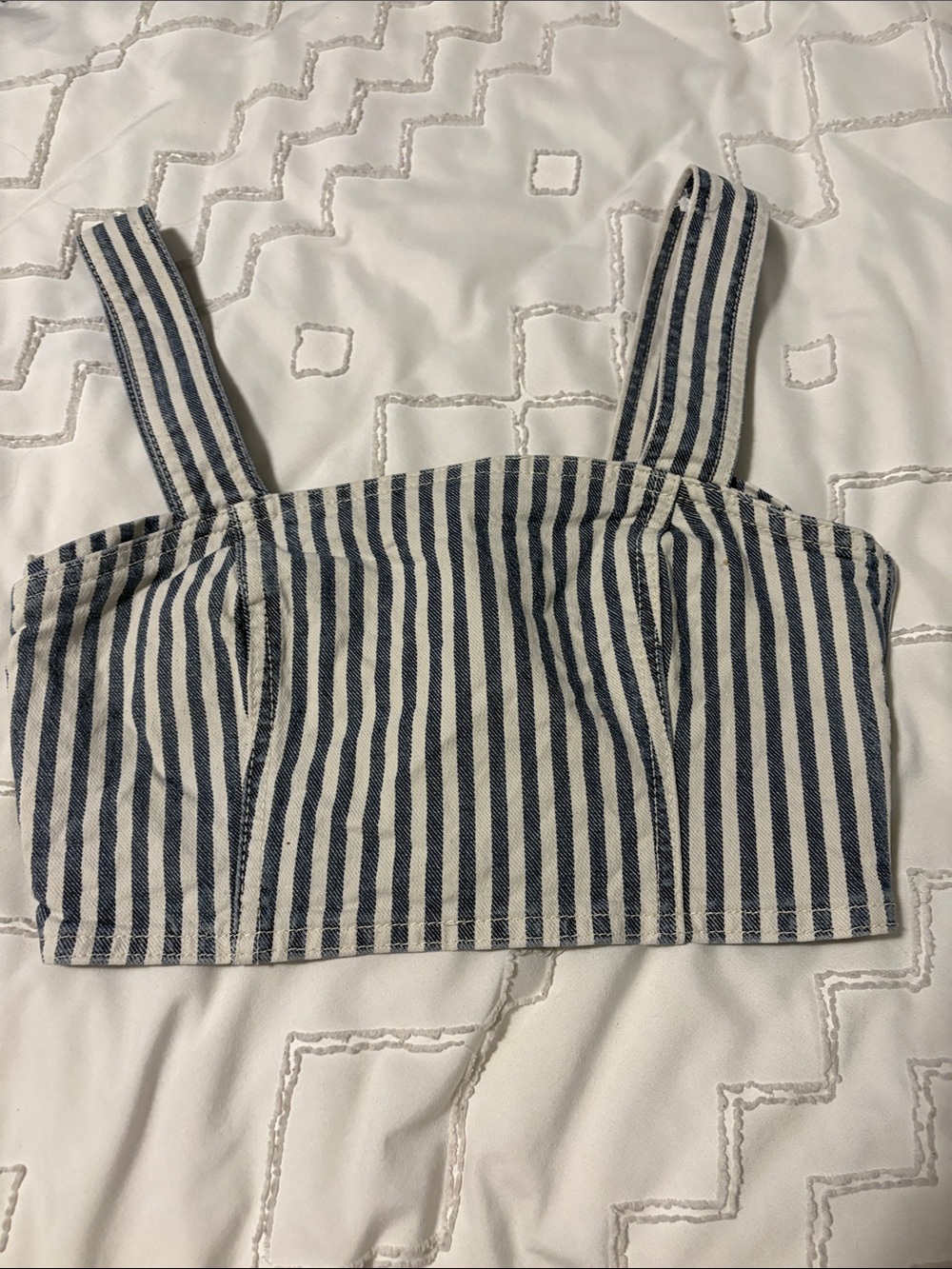 Zara Navy and White Striped Cropped Tank Top